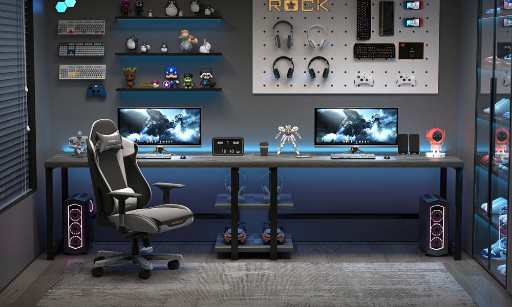 EXCEFUR Industrial Computer Desk, Home Office Desk with Storage Shelves, Wood...