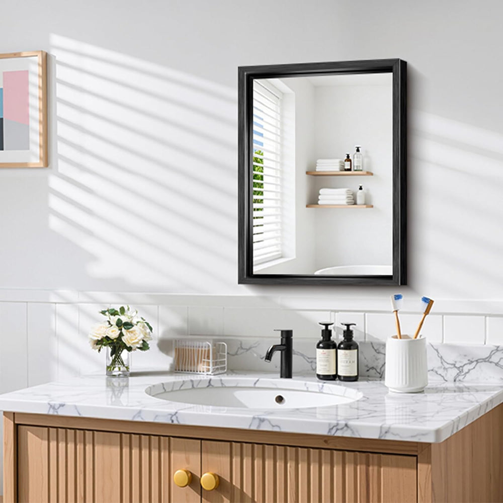 CIRCUMI 18"x24" Brushed Black Bathroom Mirror, Rectangular Vanity M...
