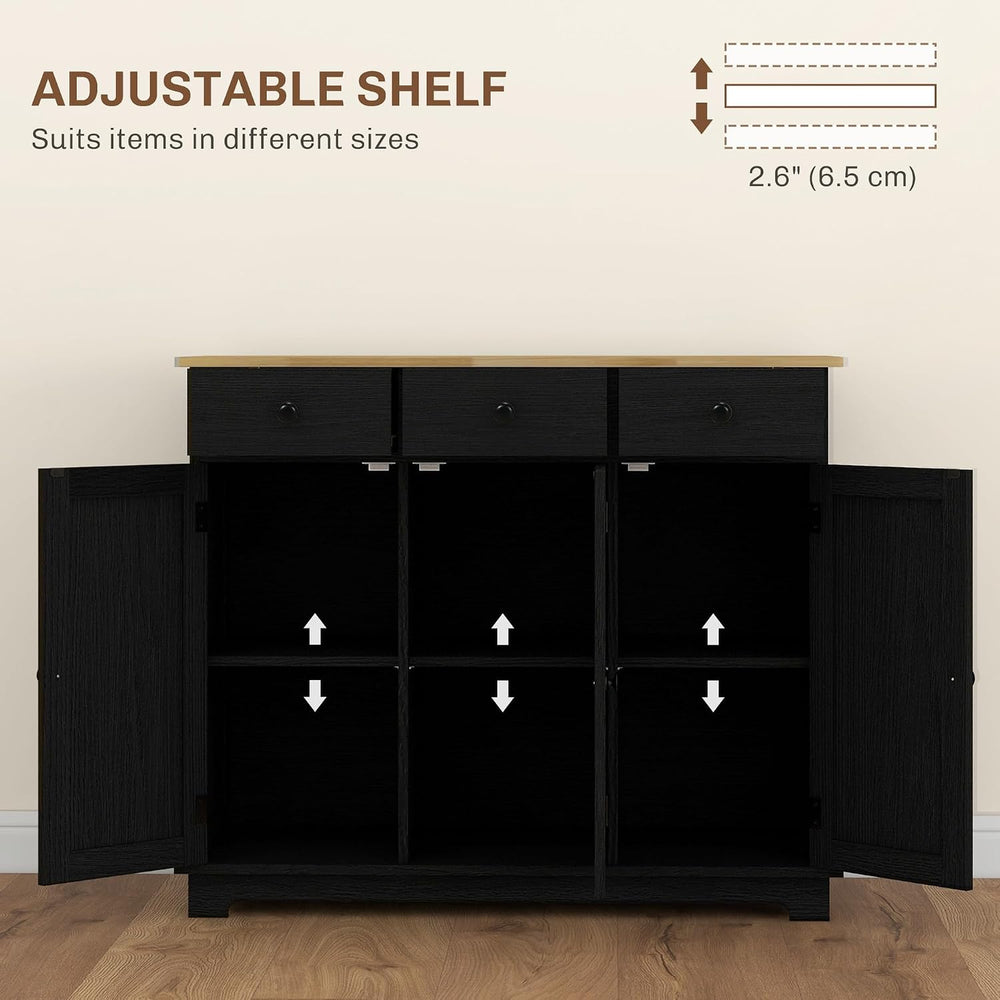HOMCOM Sideboard Buffet Cabinet Solid Wood Countertop Modern Black