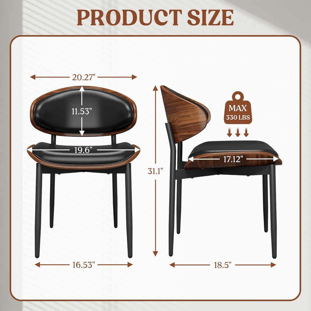 REONEY Dining Chairs Set of 2, Mid-Century Modern Kitchen Chairs, Black