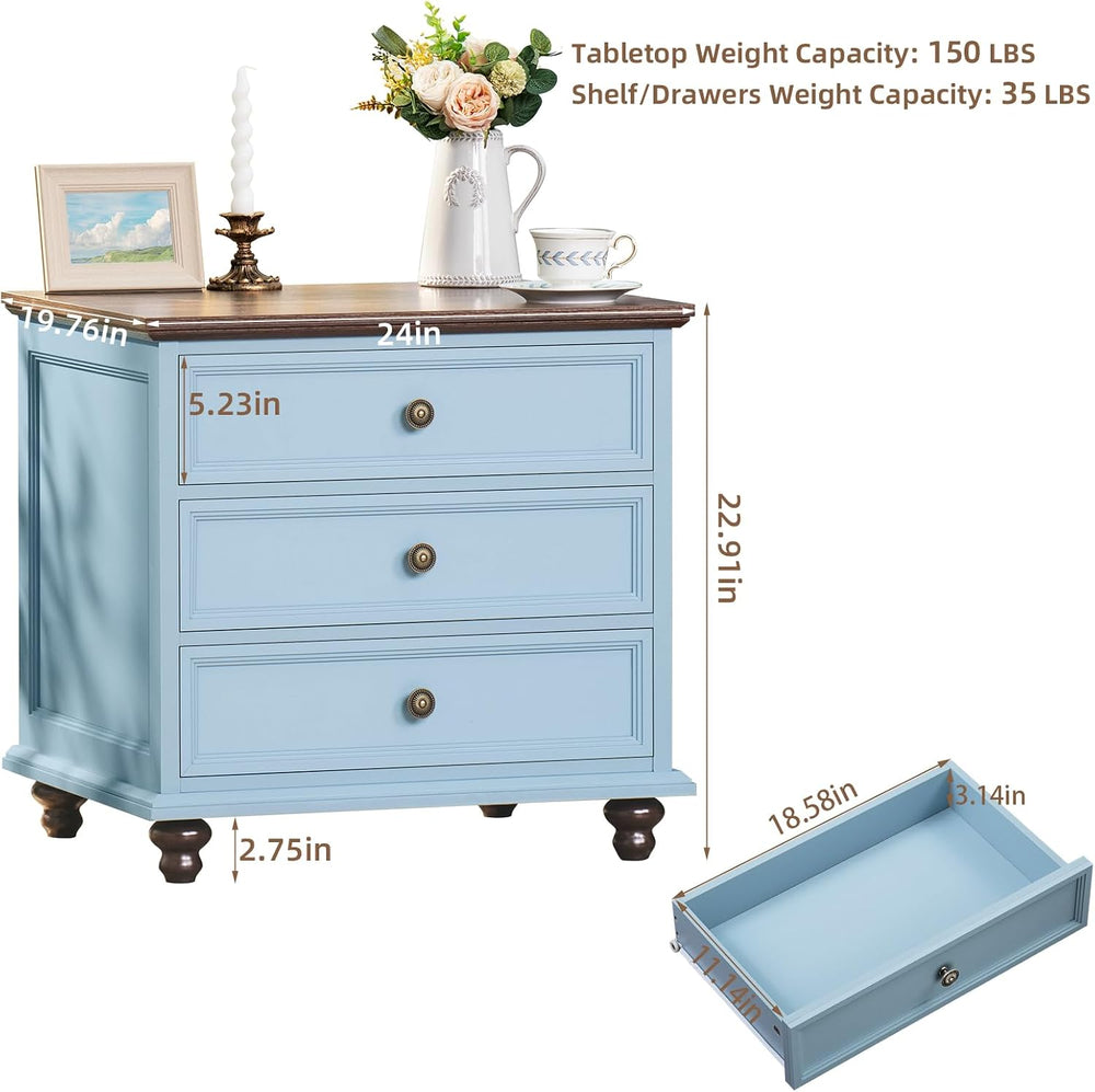 Joaxswe 24" Wide Farmhouse Night Stand,Large End Table with 3 Drawers &a...