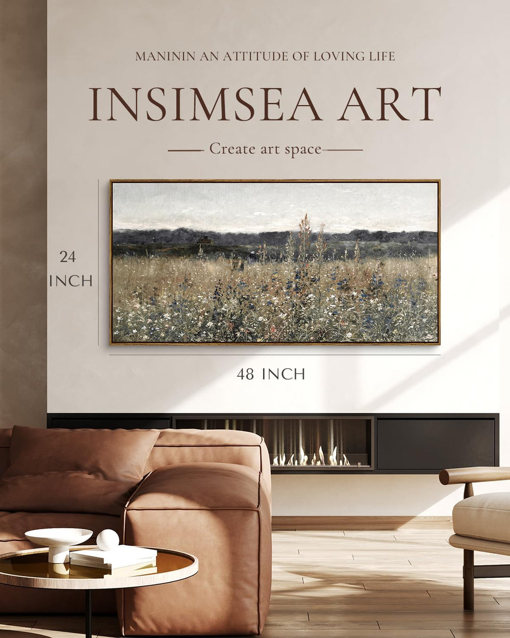 InSimSea Extra Large Framed Wall Art, Flower Meadow Prints, 24x48inch