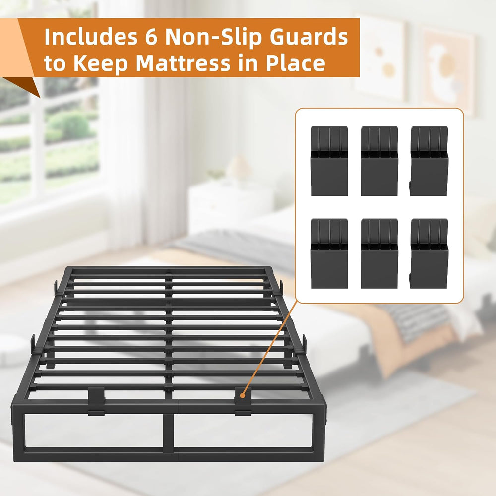 12 Inch Metal King Bed Frame with Steel Support, Noise-Free