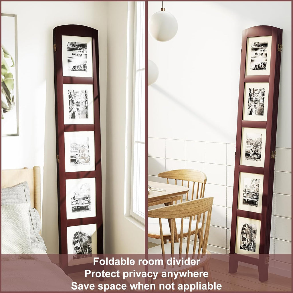 SZQINJI 3 Panel Photo Room Divider Screen, Walnut