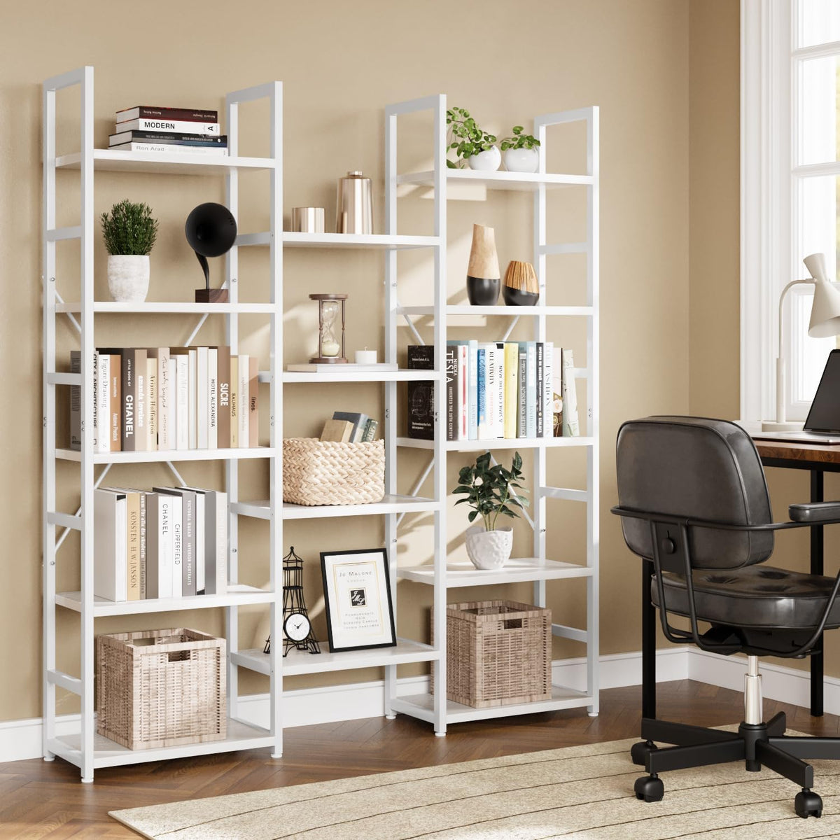 numenn triple column 5 tier bookshelf with 14 showing dimensions