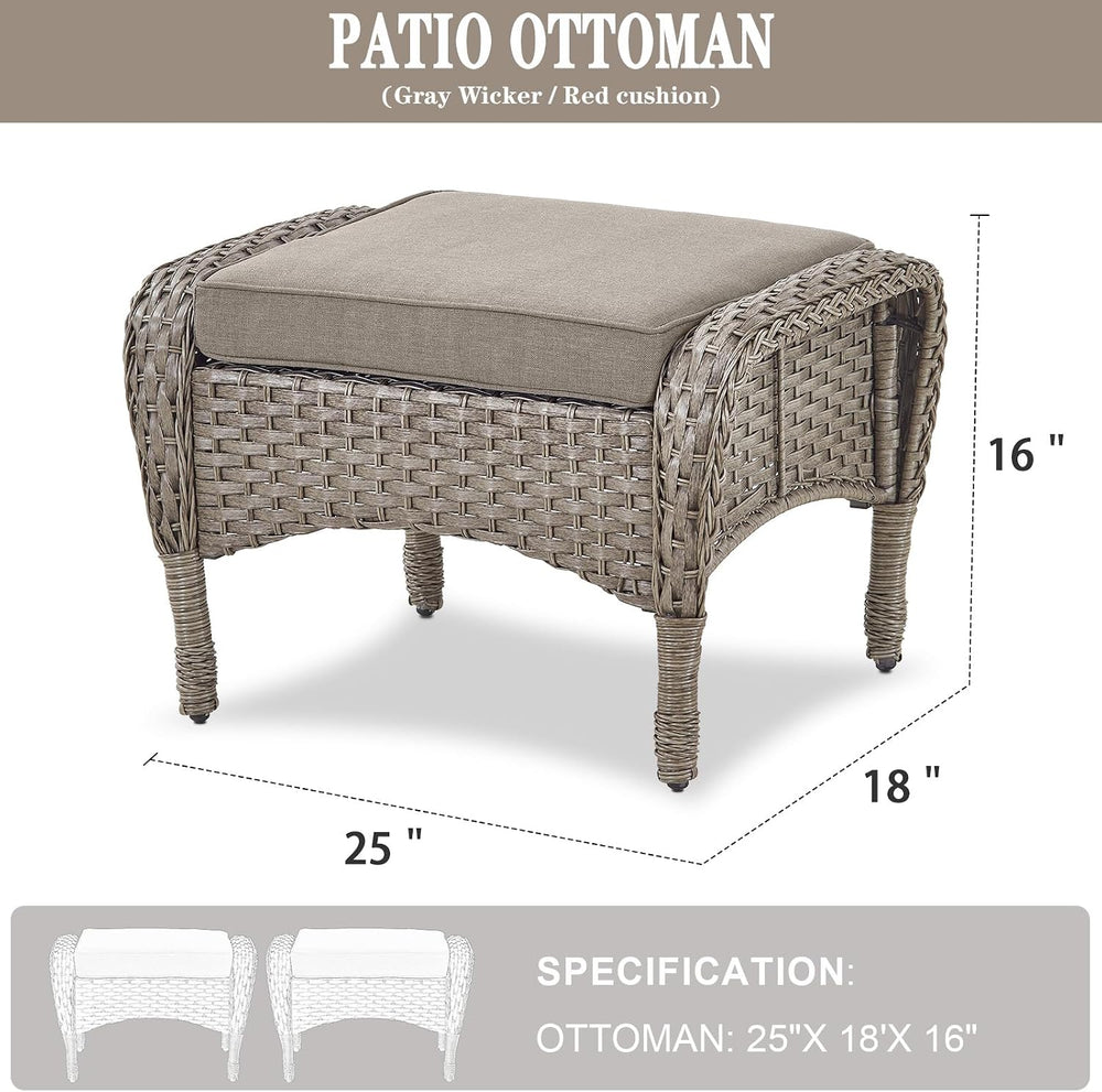Belord Outdoor Ottomans for Patio Foot Rest - 25 Inch PE Wicker Foot Stool Se...