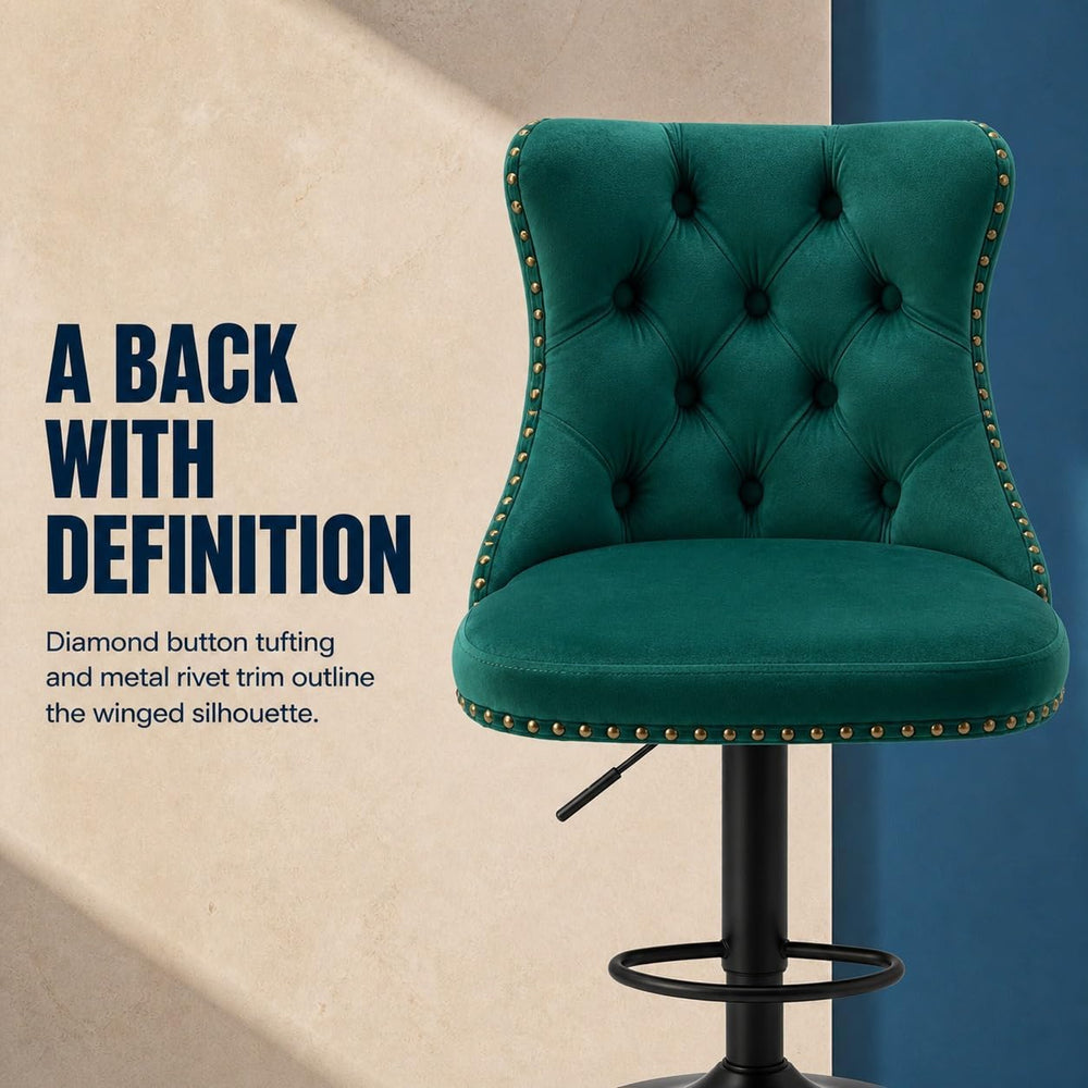 ODUSE-DAILY Green Velvet Bar Stools Set of 4 - Adjustable Swivel Counter Heig...