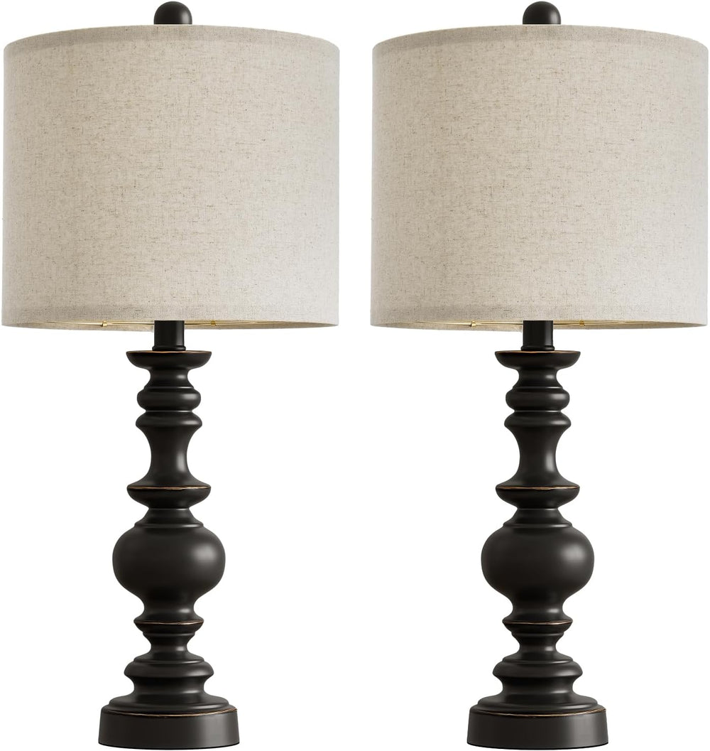 BOBOMOMO 24" Traditional Farmhouse Table Lamp Set of 2, Vintage Resin La...