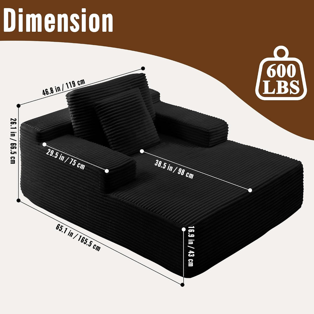 65 Inch Oversized Indoor Chaise Lounge,Black