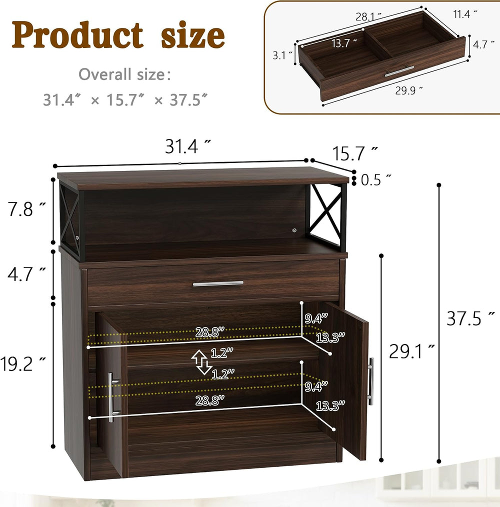 Vongrasig Coffee Bar Cabinet, Farmhouse Kitchen Storage Cabinet with Adjustab...