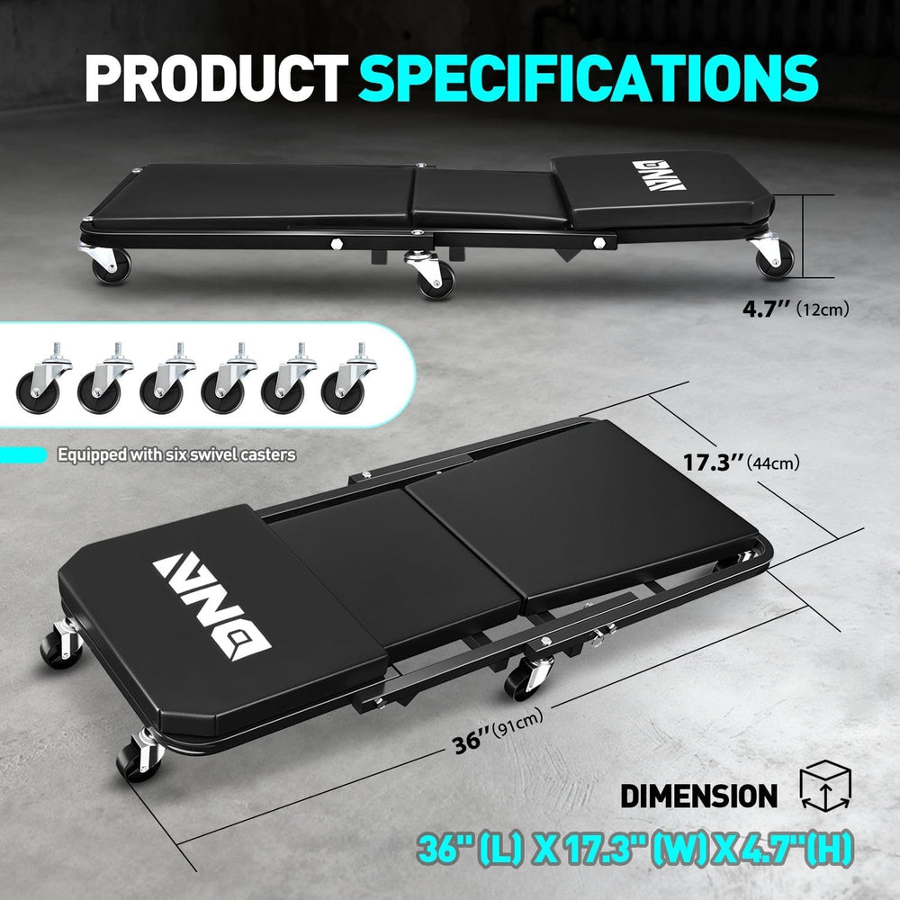 DNA Motoring 36 Inches Folding 2 in 1 Rolling Z Creeper, Adjustable Roller Ga...