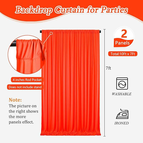 10 x 7 Feet Orange A Backdrop Curtain for Partie, Background Curtains for Photoshoot, Birthday, Wedding, Halloween, Thanksgiving, Christmas Day, New Year Party Decorations 5Ft x 7Ft, 2 Panels