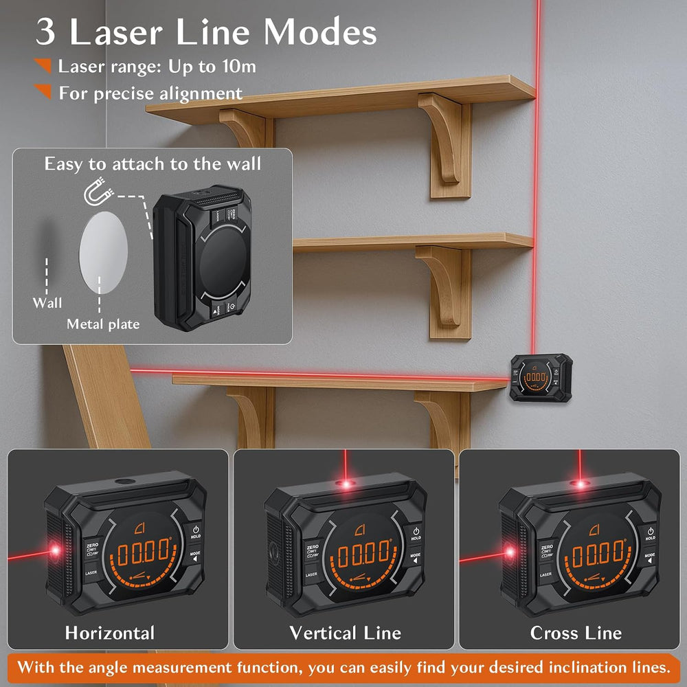 3 in 1 Rechargeable Digital Angle Finder with Laser & Magnet- Black
