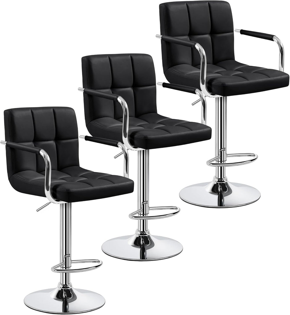 Yaheetech Bar Stools Set of 3, Swivel with Backs, Adjustable Height, Black