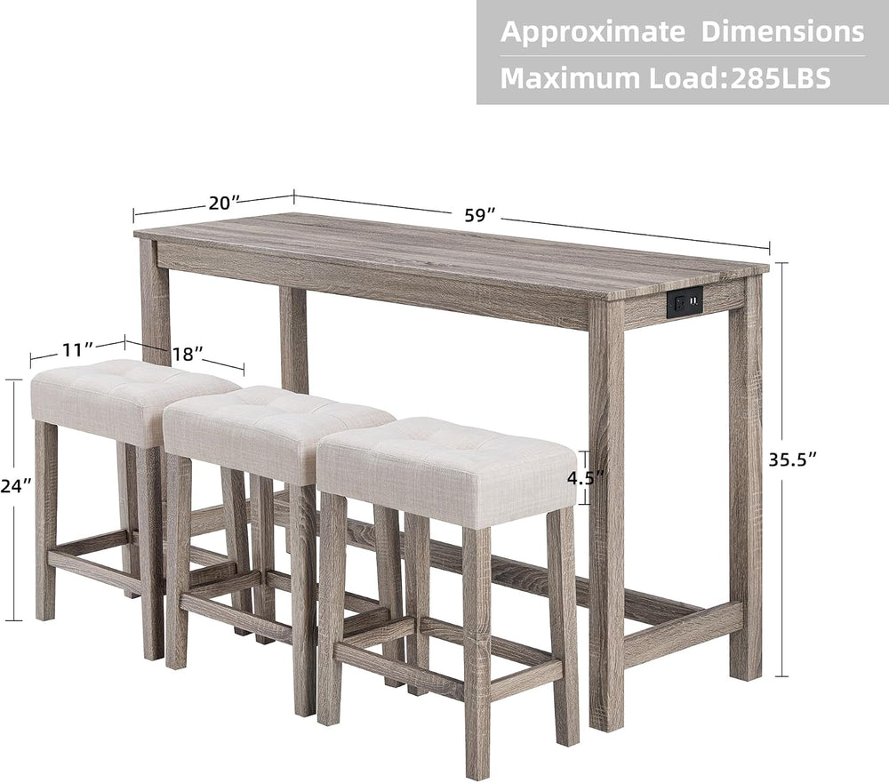 DUHOME 4 Piece Bar Table Set with Power Outlet,Counter Dining Table Set