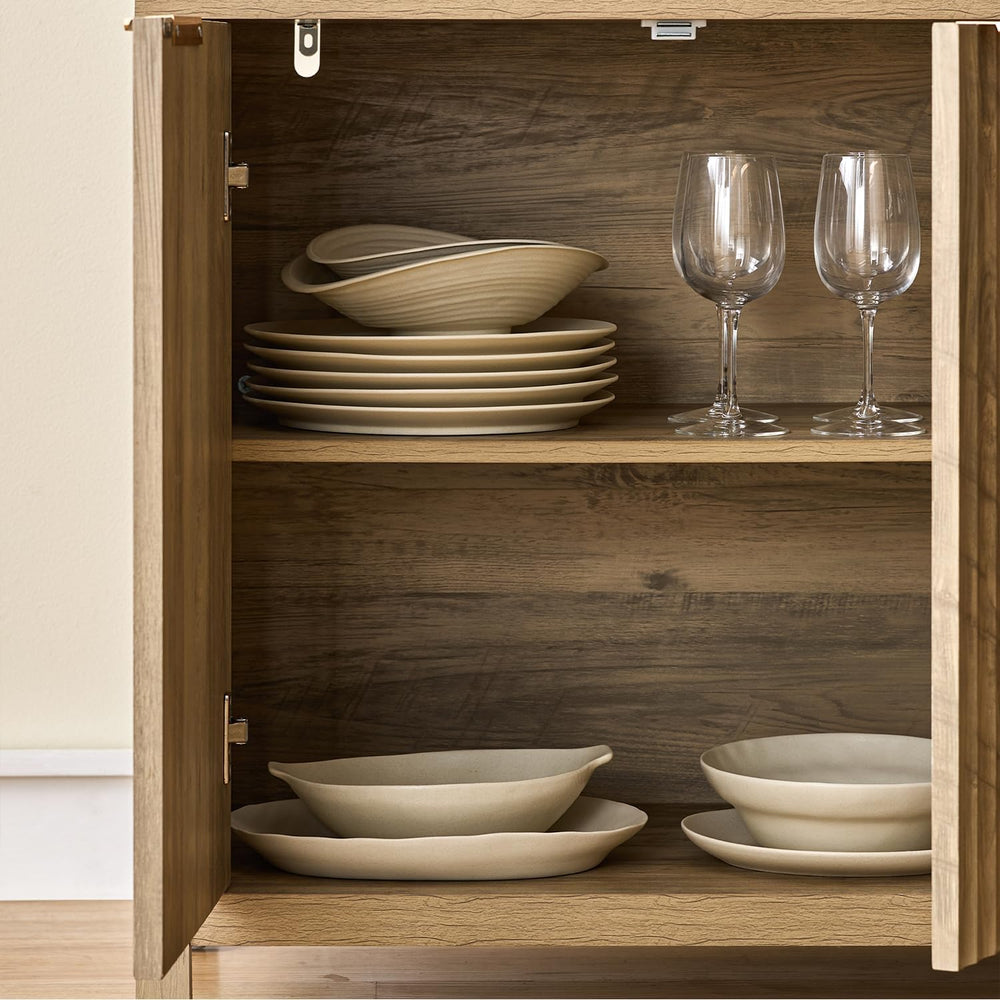 Fluted Cabinet, Modern Sideboard Buffet Cabinet with Storage Credenza with Do...