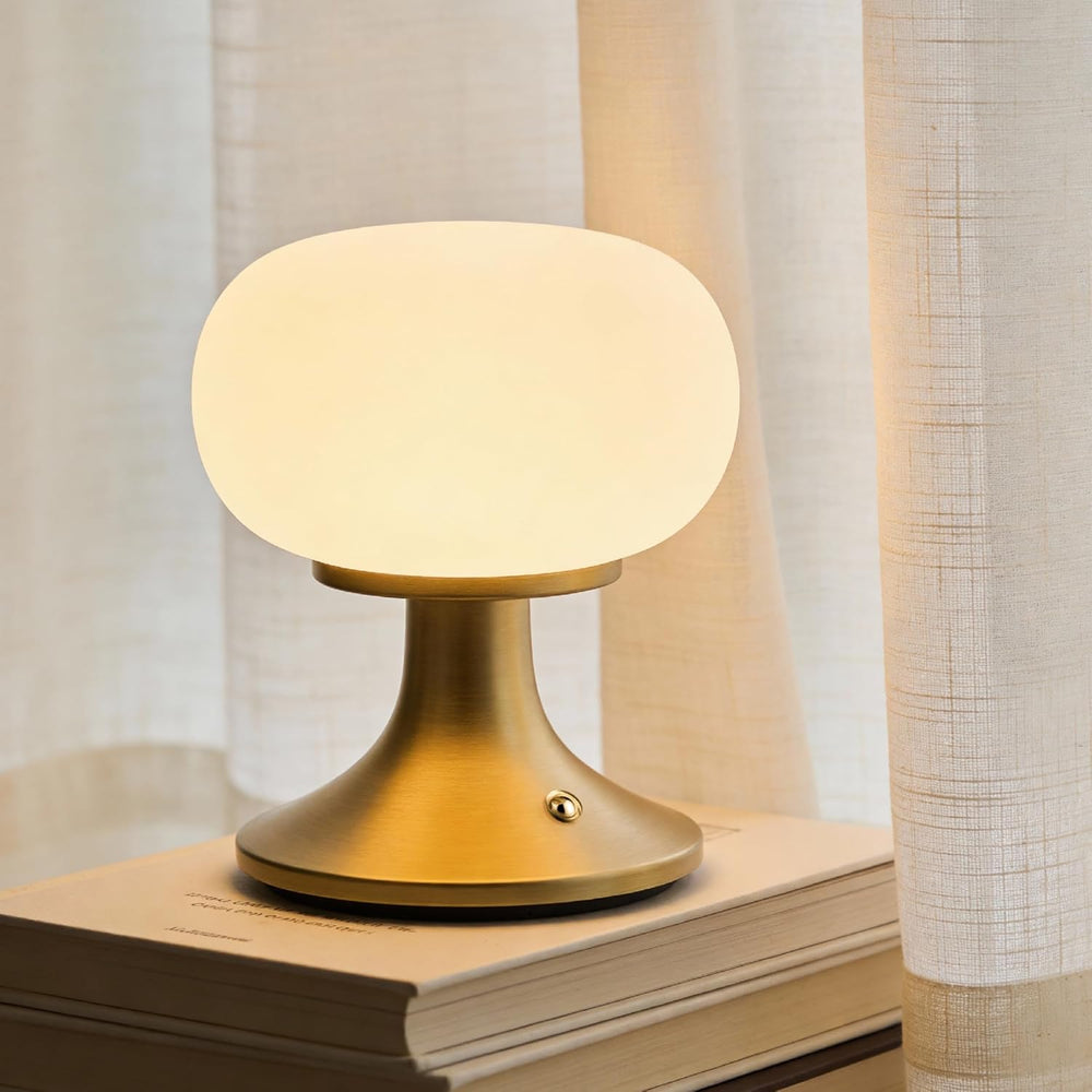 Cordless Mushroom Table Lamp - Stepless Dimming - 2700K Warm Light - Gold