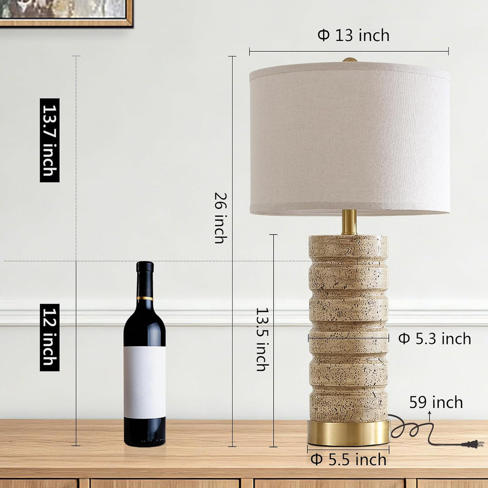 AIEAMPDO 26" Set of 2 Travertine Resin Table Lamps for Bedroom, Brass Base