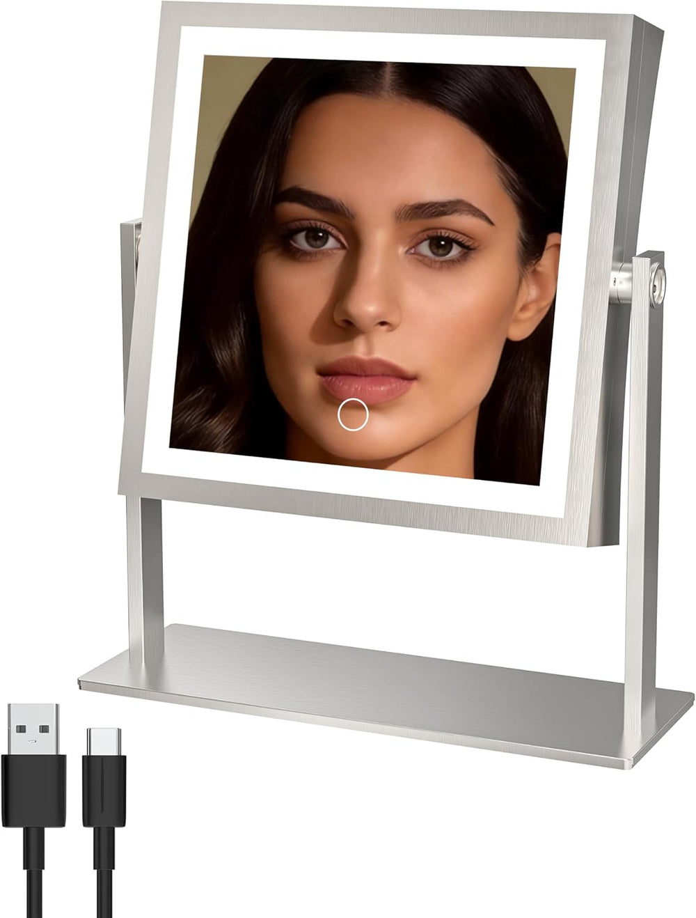 Ruacq Makeup Mirror with Lights, Dual Sided 1X/10X, Brushed Nickel
