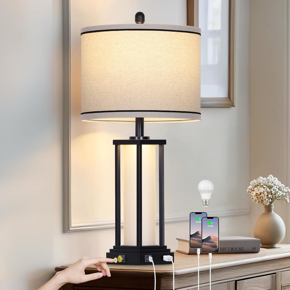 27inch Tall Bedside Table Lamps with Charging Ports for Living Room,Tradition...