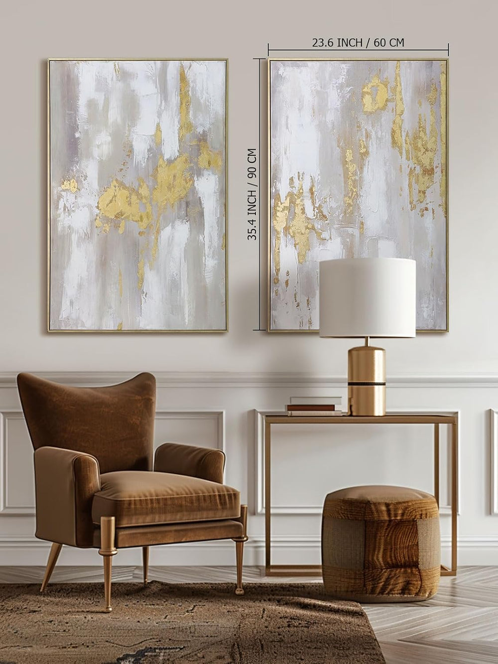 Zessonic Modern Gold and Neutral Abstract Textured Large Wall Art,24"x36...