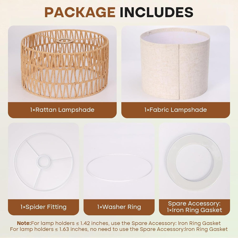 Boho Rattan Lamp Shade, 12.6" Top x 12.6" Bottom x 7.68" High,...