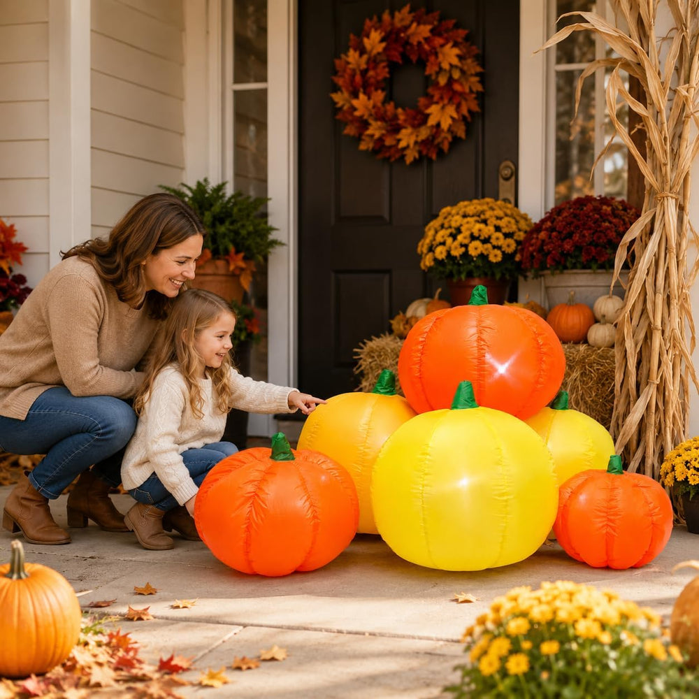 5.2FT Fall Inflatable Pumpkin Combo with 6 Pumpkins, Thanksgiving Decor
