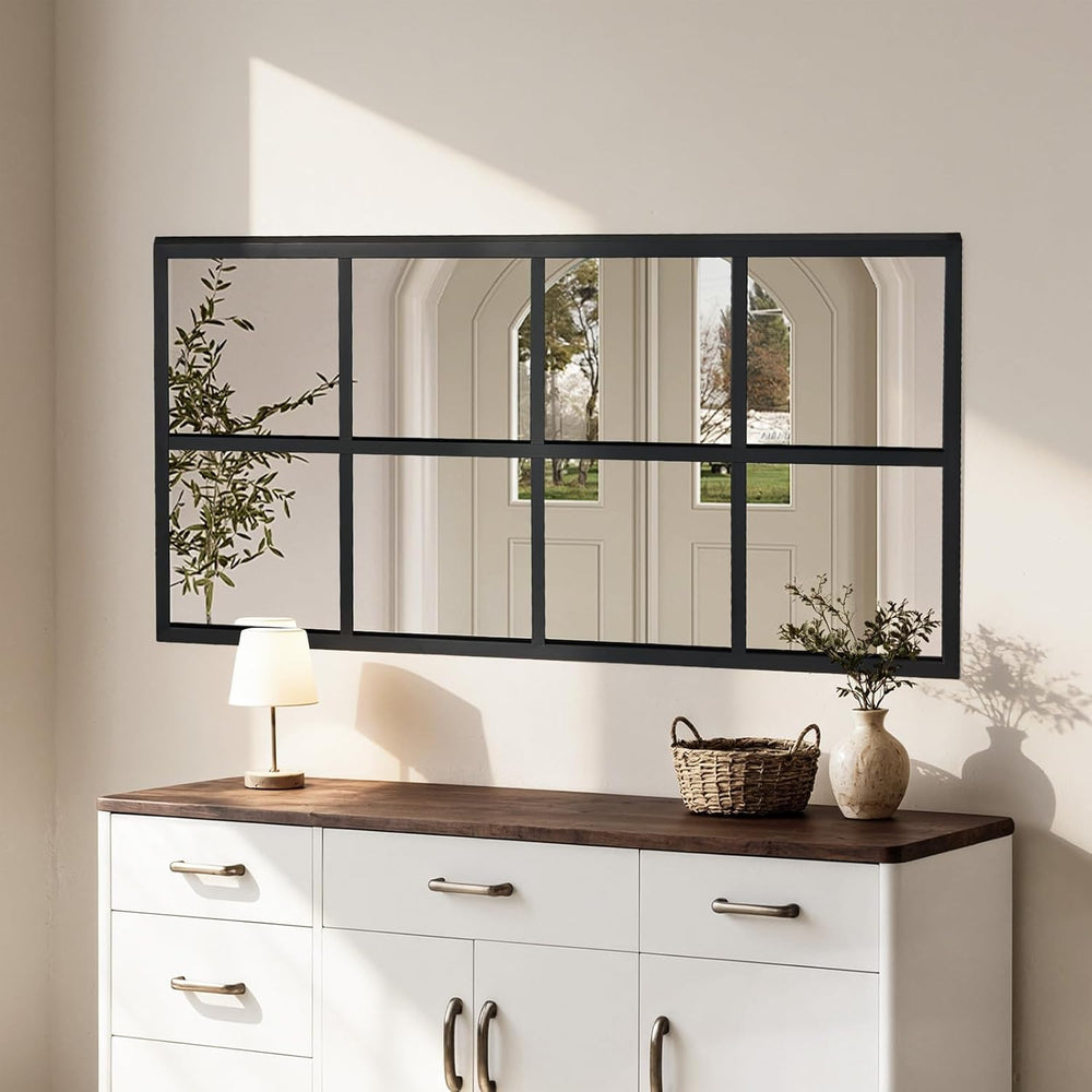 Window Pane Wall Mirror, 16x32 Inch Black Framed Mirrors
