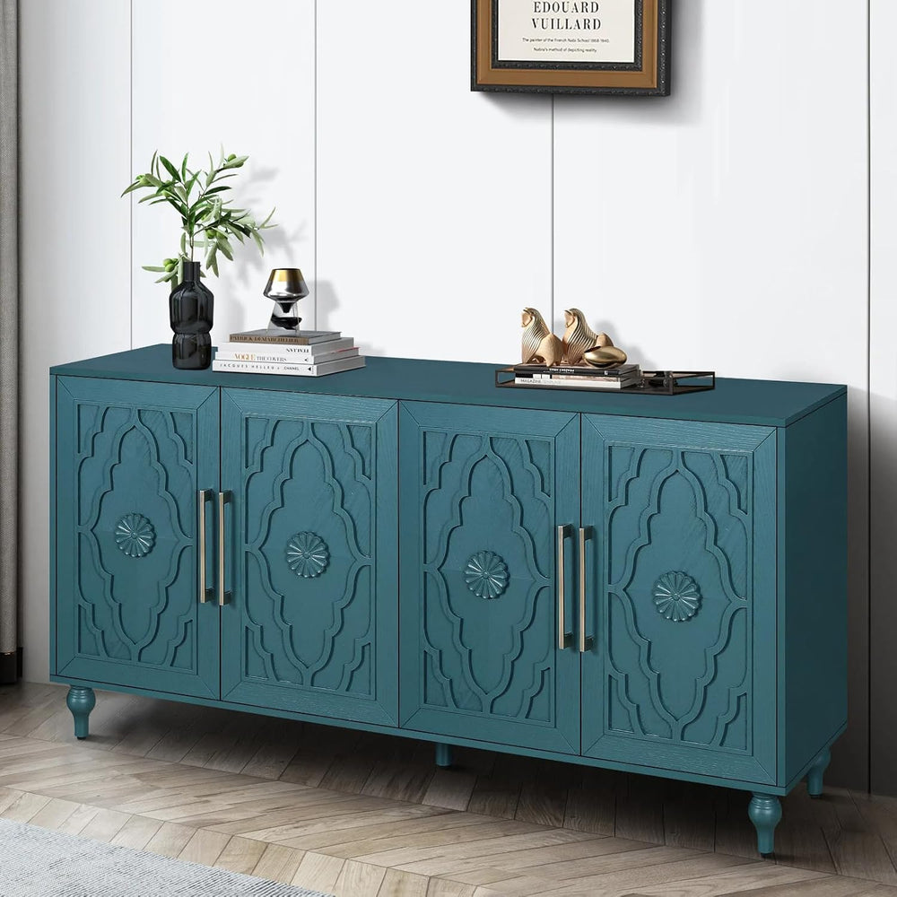 Blue Sideboard Buffet Cabinet 63" Wooden Accent Storage Cabinet