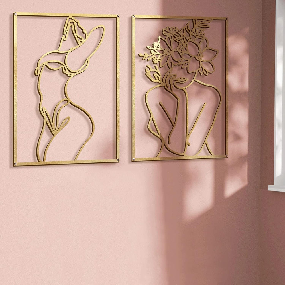 Glamativity 4 Pack Gold Wall Art Decor, Minimalist Single Line Real Metal Wal...