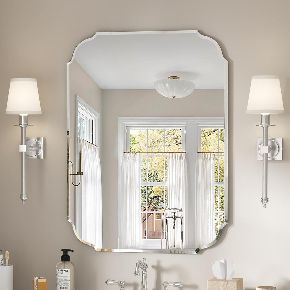 Silver Wall Mirror-Beveled Edge Frameless Mirror for Bathroom, Vanity, Bedroo...