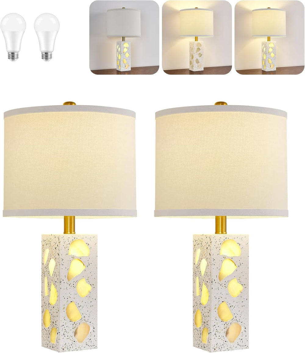 22" Table Lamps Set of 2, Translucent Stone-Inspired Lamps with Night Light