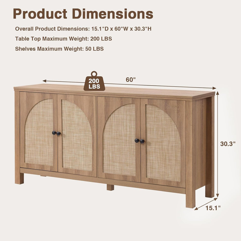 Okvnbjk 60" Rattan Sideboard Buffet Cabinet with Storage