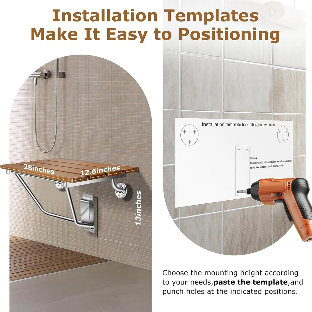 28" Wall Mounted Folding Shower Seat Stainless Steel Frame for Space Saving