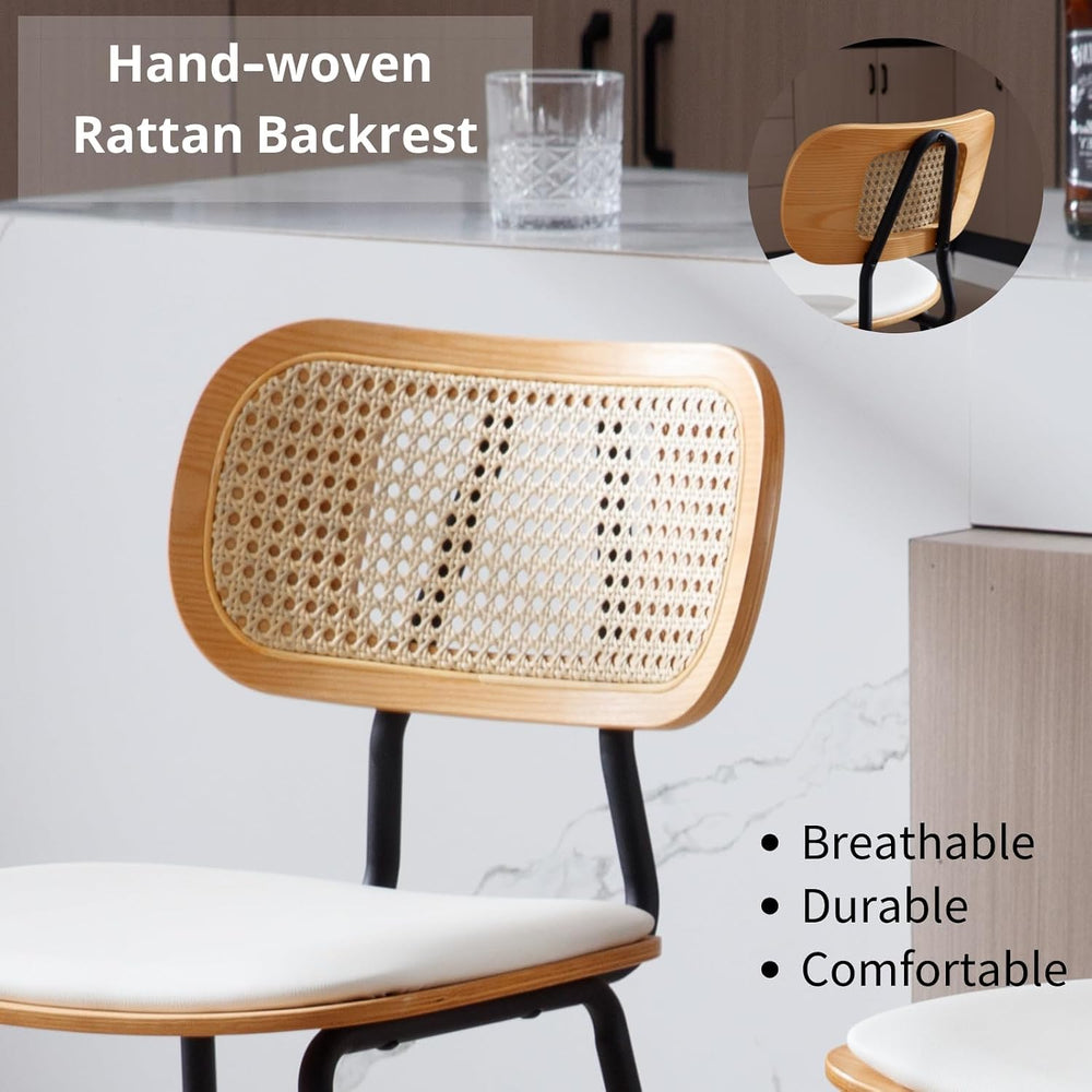 HEAH-YO Rattan Counter Stools Set of 2, 26 Inches Counter Height Bar Stools w...