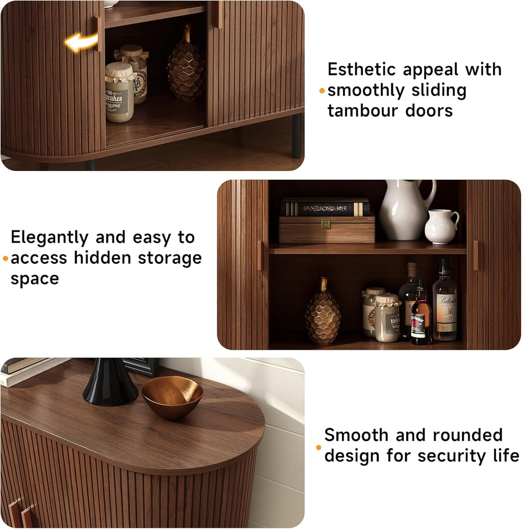 ONBRILL 40" Sideboard Buffet Cabinet, Sliding Door/Adjustable Shelf, Walnut