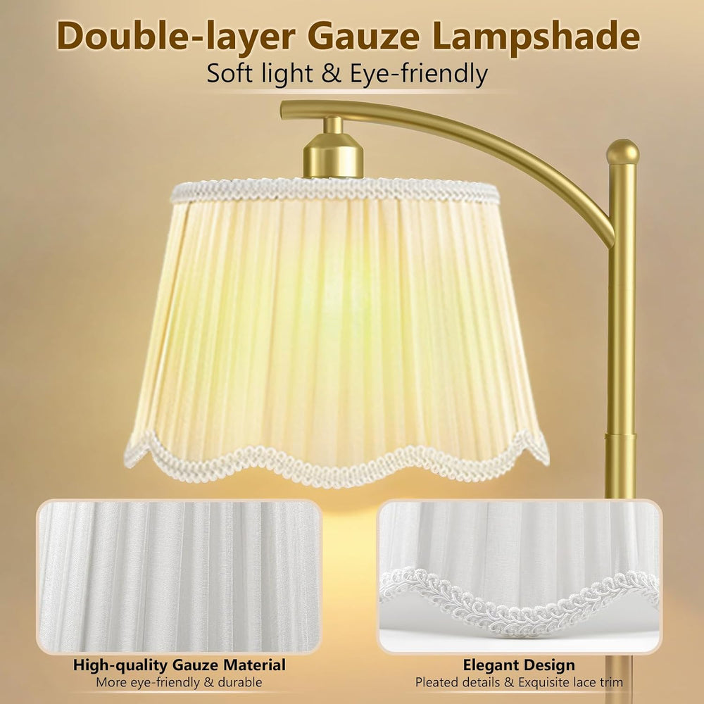 Karjoefar Thickened Gauze Shade Dimmable Arc Floor Lamps for Living Room
