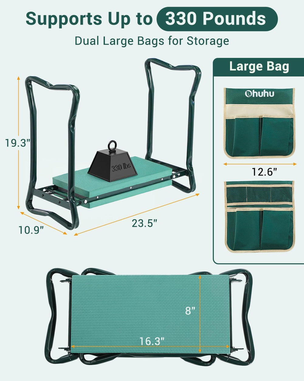 Ohuhu Garden Kneeler and Seat 8" Wider Pad Heavy Duty 2-in-1 Foldable Stool