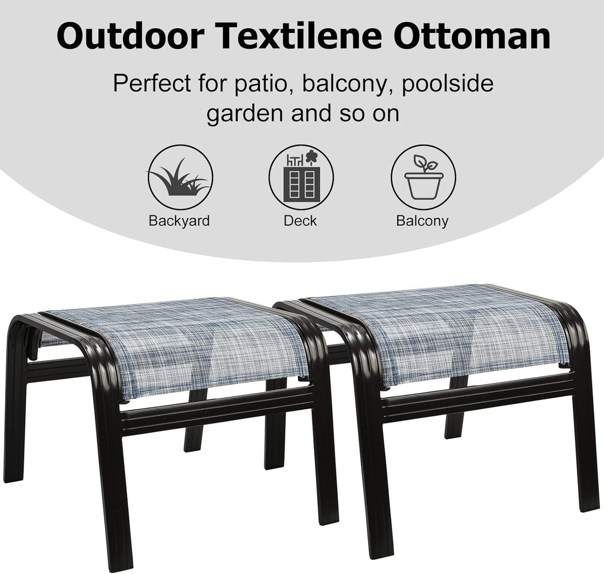 Outdoor Foot Stools Gift for Patio Ottoman Footrest Aluminum Portable Seat Wicker Furniture Stackable Dining Ottoman 2 Pack Blue