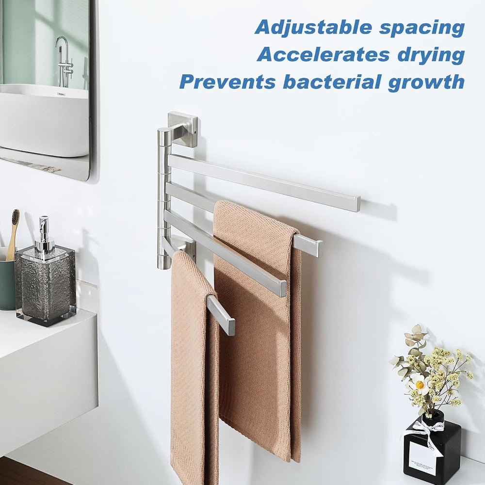 Alise 4 Arm Swivel Towel Rack, Swivel Towel Bar Brushed Nickel, 13.6 Inch