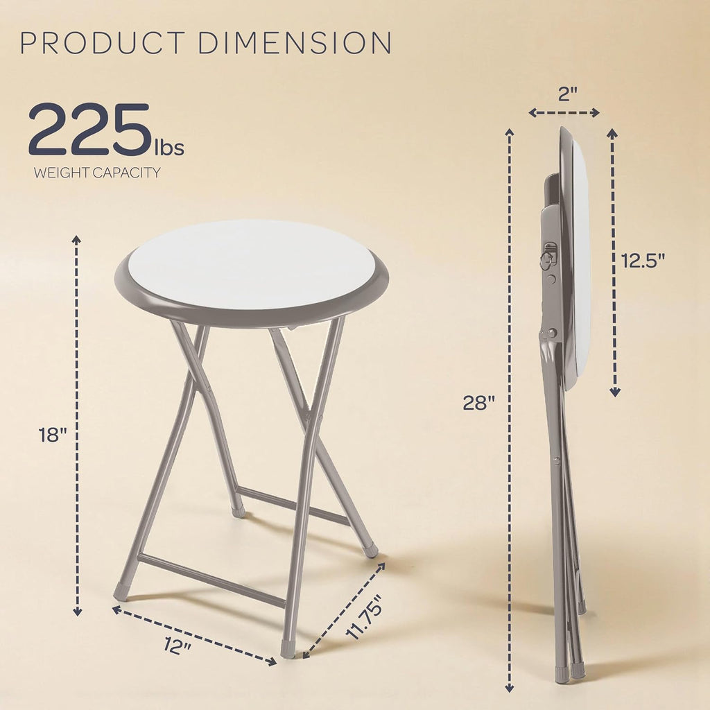 Lavish Home Portable Folding Stool with Backless Seat Set of 2, White, 18”