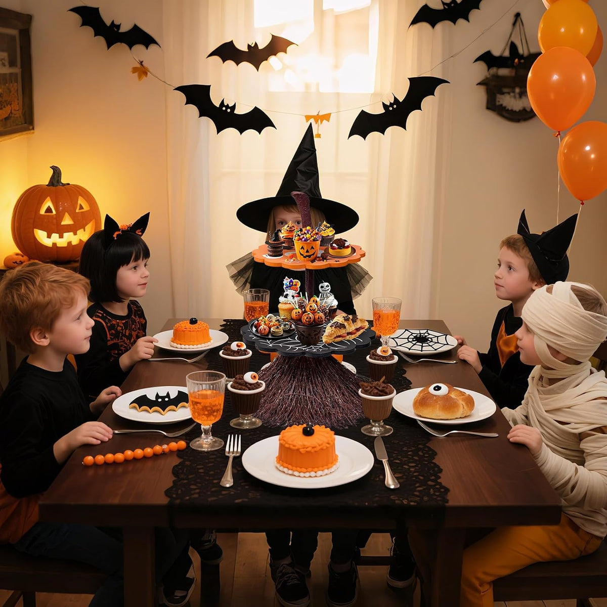 antiai 2 Tier Halloween Cupcake Stand Wooden Cake Desert Stand Party Supplies Food Tray.Decorations Ghost Cupcake Holder for Halloween Party Display. Serving Dishes