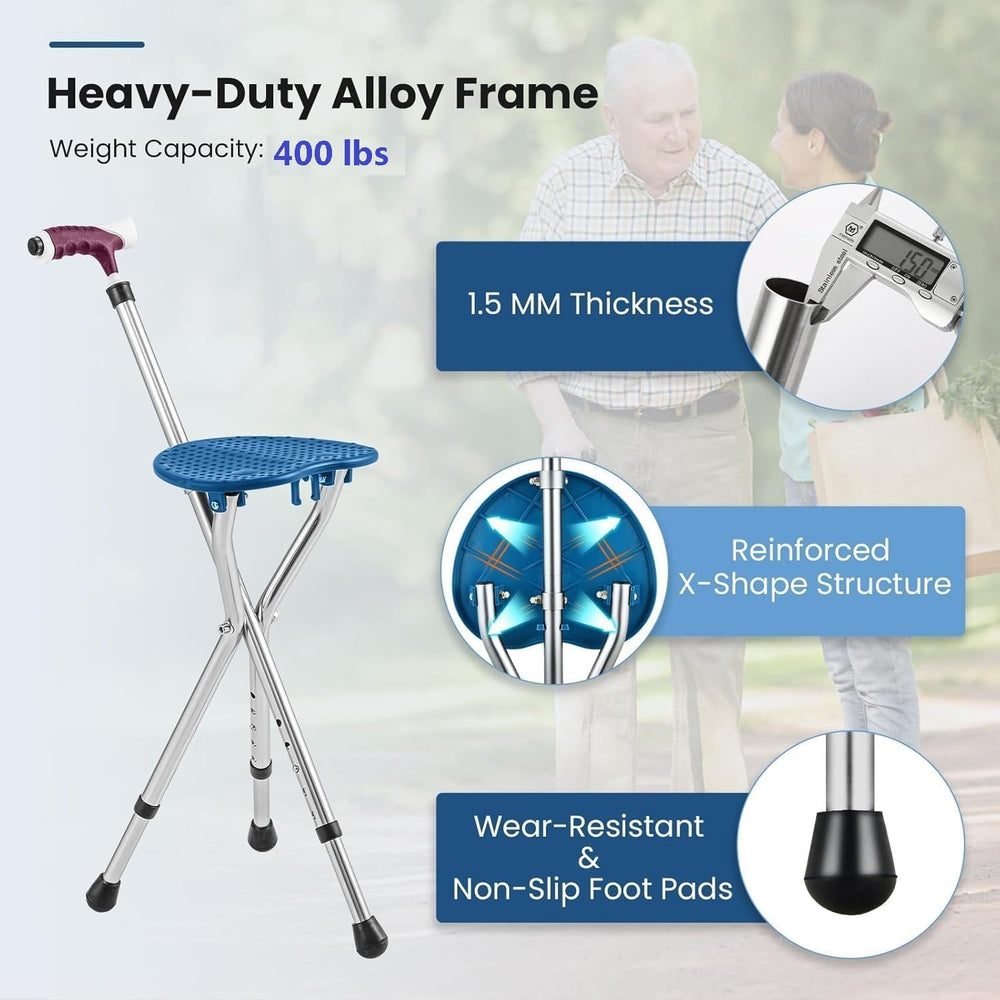 Folding Cane Seat Combo 400 lbs Capacity Portable Cane Stool Handy Folding Cr...
