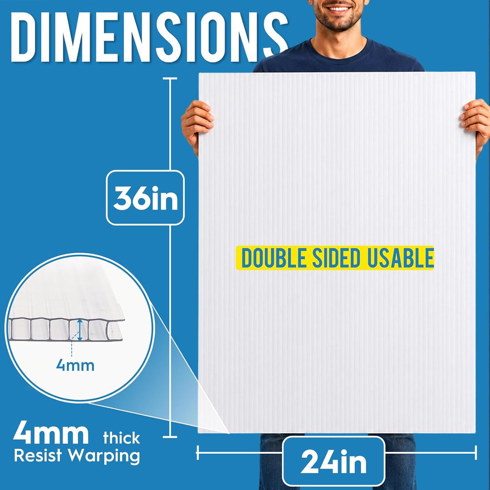 24"X36" Corrugated Plastic Board, 4MM Poster Board, 5-Pack