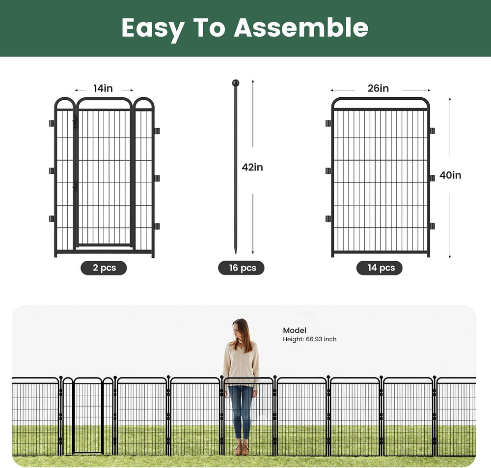 40 in(H) Garden Fence Outdoor for Yard with 2 Gravity Automatic Lock Gates,He...