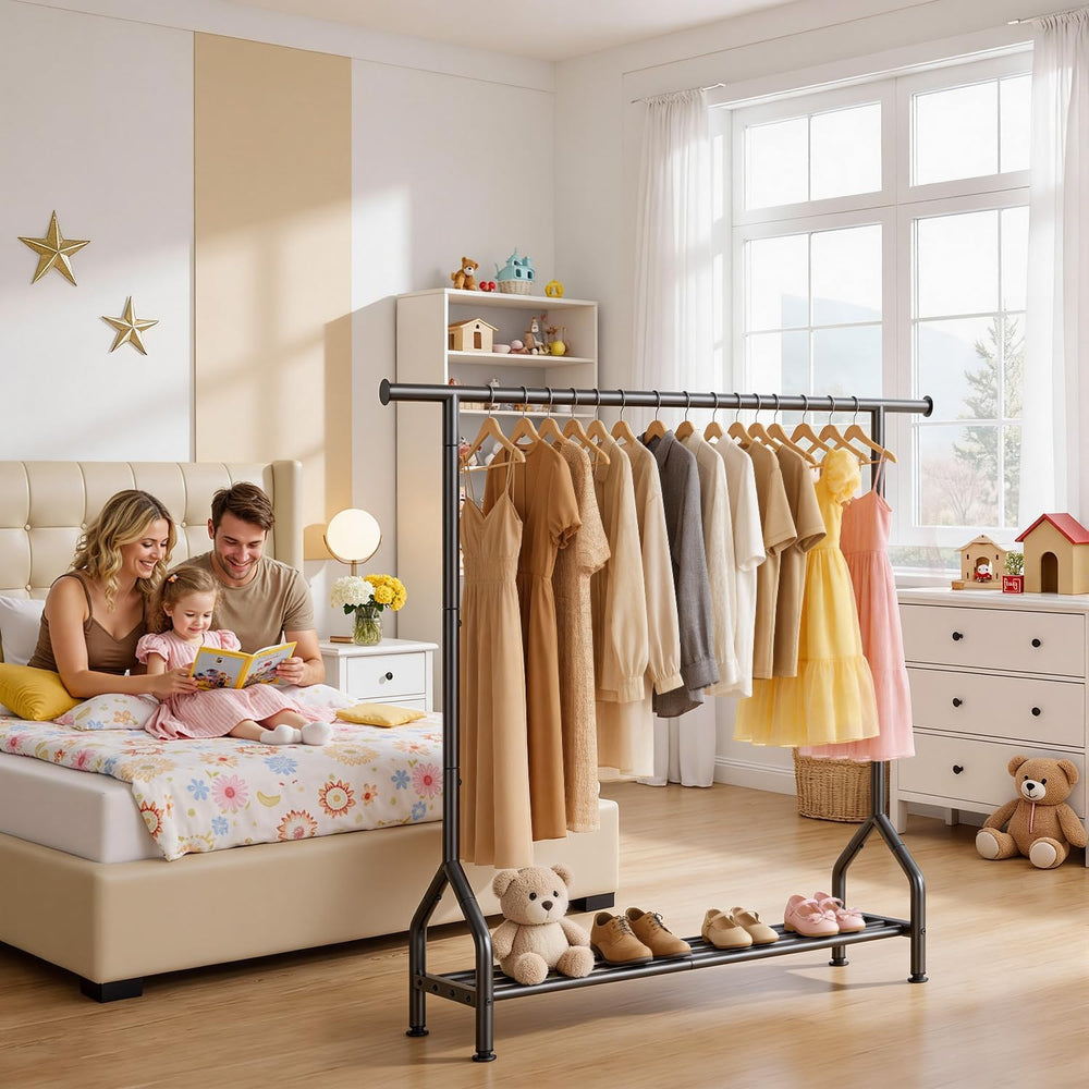 EAGMAK Sturdy Clothing Racks with Shelf, Metal Clothes Rack with Leveling Fee...