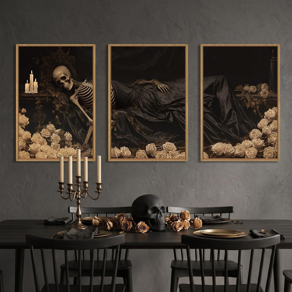 DRACIT Spooky Halloween Dark Gothic Skull Framed Canvas Wall Art-24"x36&...