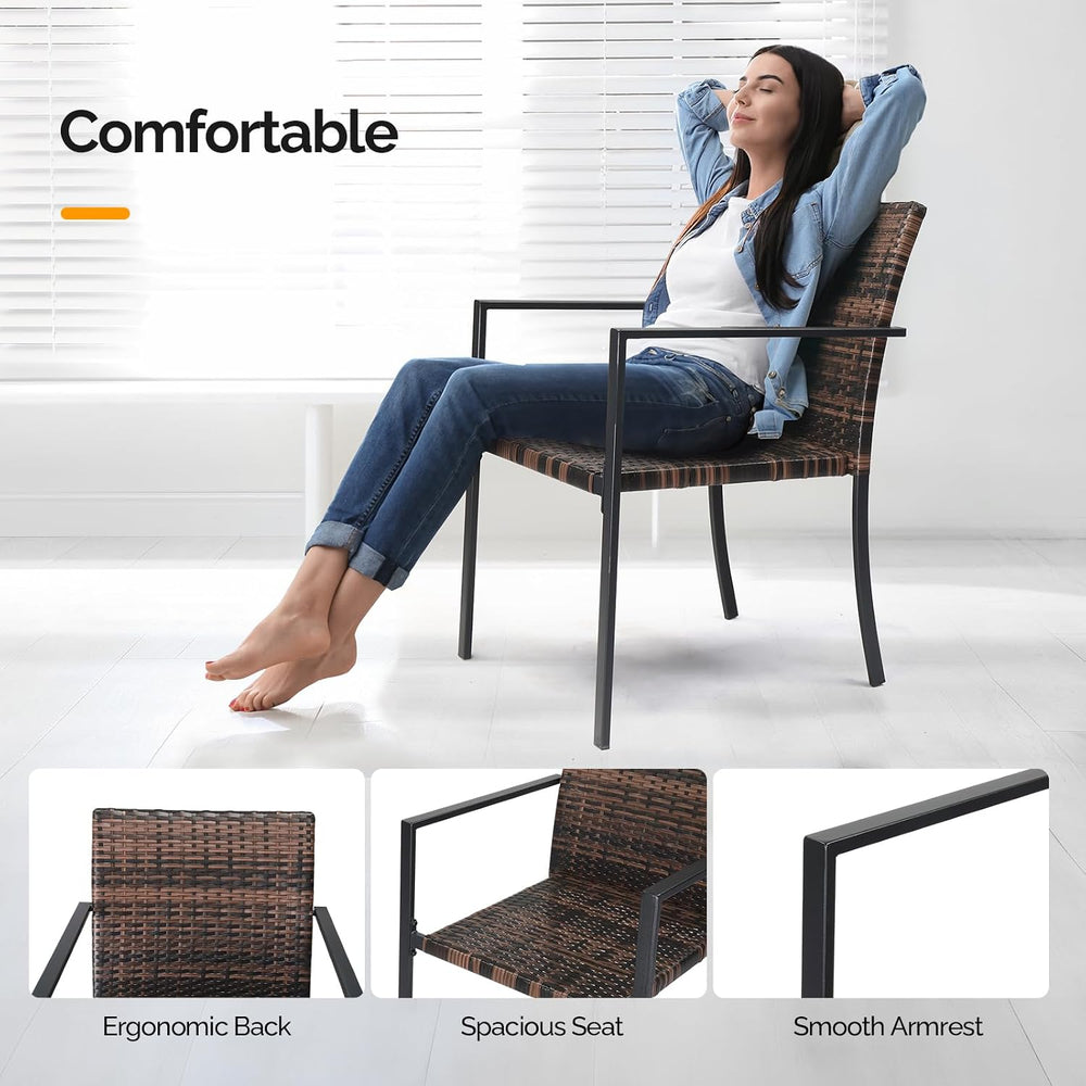 VINGLI Stackable Wicker Chairs Outdoor Dining Chairs Set of 2, All-Weather Pa...