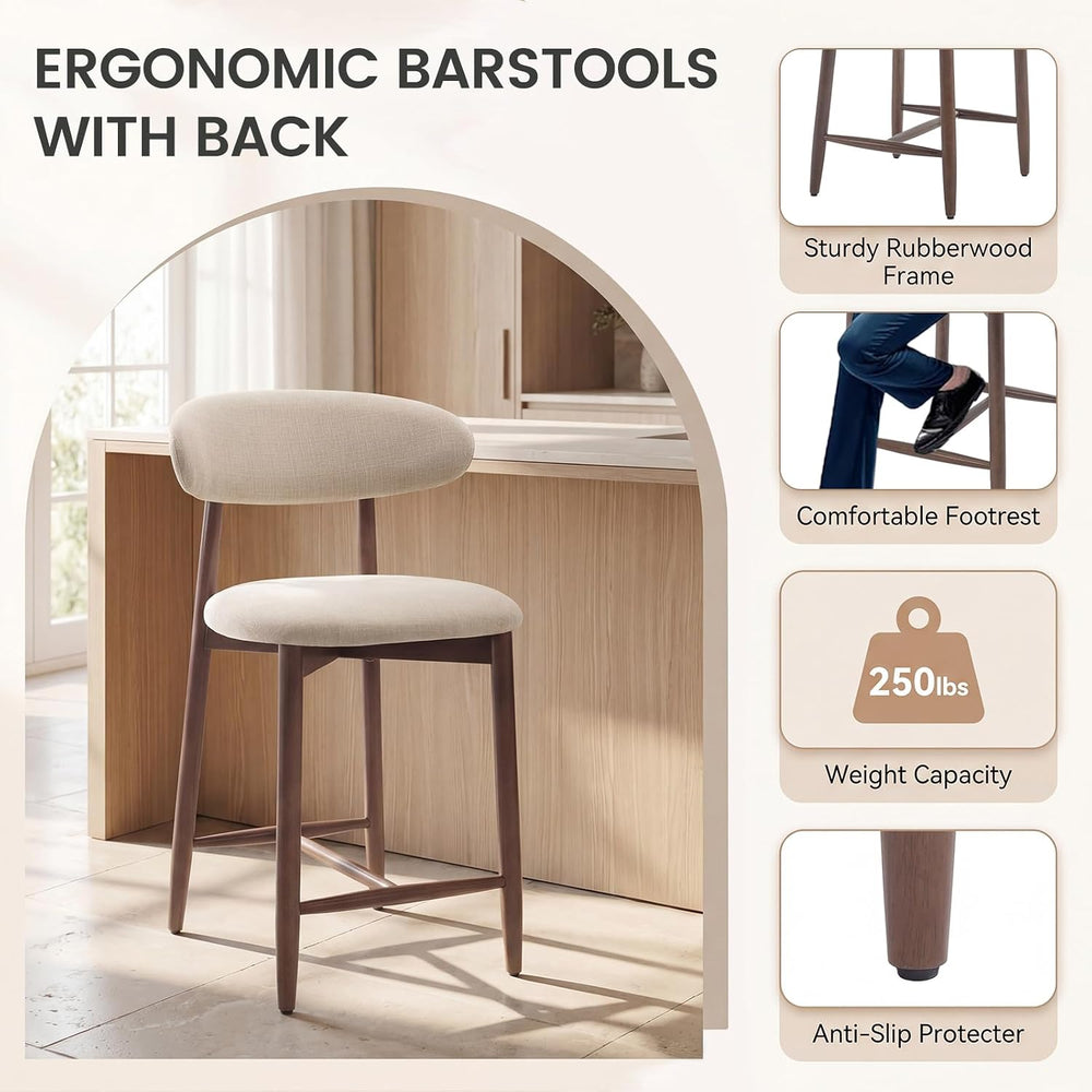 MALOL Counter Height Bar Stools Set of 3, Kitchen Bar Stools with Back, Mid C...
