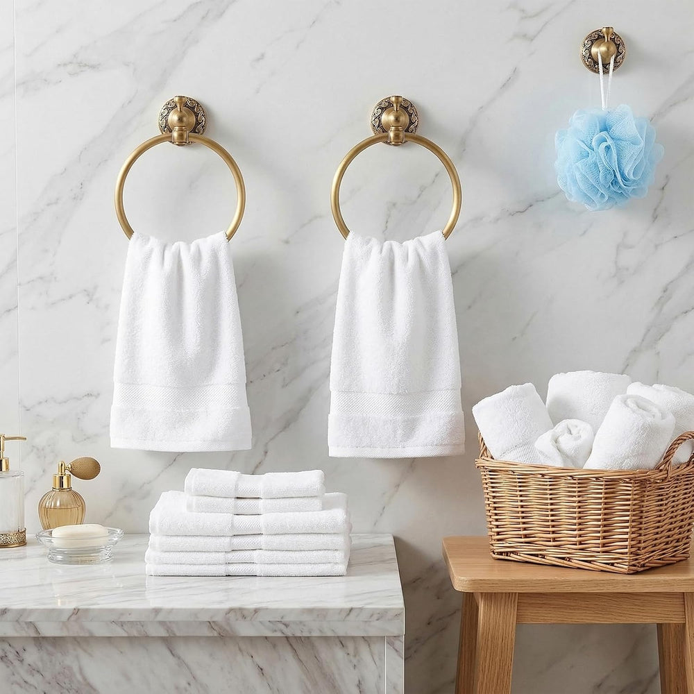 2 Pcs Brass Towel Ring Retro Gold Hand Towel Holder, Embossed Petal Series